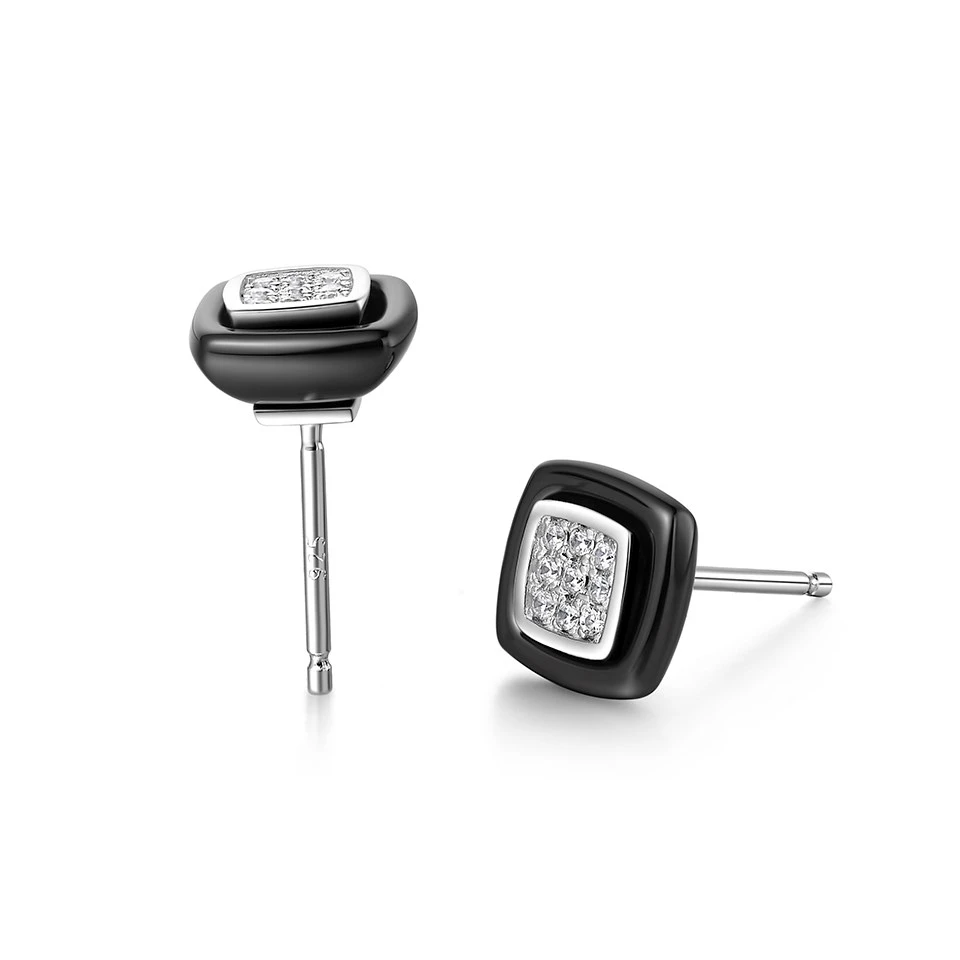 Fei Liu Silver And Black Ceramic Cubic Zirconia Stud Earrings - F7109 2 Fei Liu Silver And Black Ceramic Cubic Zirconia Stud Earrings - F7109 - Image 2