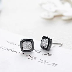 Fei Liu Silver And Black Ceramic Cubic Zirconia Stud Earrings - F7109 5 Fei Liu Silver And Black Ceramic Cubic Zirconia Stud Earrings - F7109 -Fhinds Shop F7109 L 3