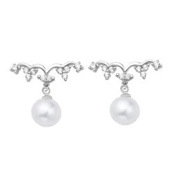 Fei Liu Silver Freshwater Pearl And Cubic Zirconia Crown Stud Earrings - F7119