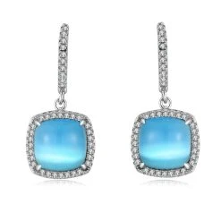 Fei Liu Silver Blue Cat's Eye And Cubic Zirconia Drop Earrings - F7129