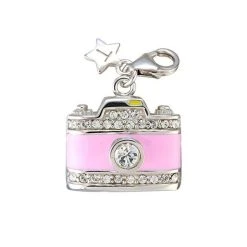 Tingle SCH67 Silver Enamel Crystal Camera Charm - F8281