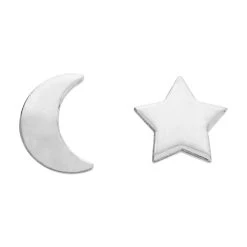 9ct White Gold Moon And Star Stud Earrings - 4mm - G01108