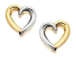 9ct Gold Two Colour Open Heart Stud Earrings - 8mm - G0143