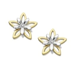 9ct Gold Two Colour Flower Stud Earrings - 8mm - G0165