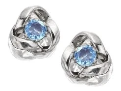 9ct White Gold Blue Topaz Knot Earrings - 7mm - EXCLUSIVE - G0216