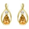 9ct Gold Citrine And Diamond Stud Earrings - G0310