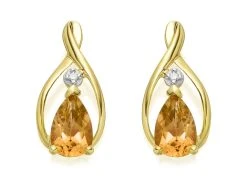 9ct Gold Citrine And Diamond Stud Earrings - G0310
