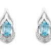 9ct White Gold Blue Topaz And Diamond Stud Earring - G0457