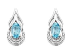 9ct White Gold Blue Topaz And Diamond Stud Earring - G0457