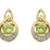 9ct Gold Peridot And Diamond Stud Earrings - 11mm - G0458