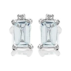 9ct White Gold Aquamarine And Diamond Stud Earrings - G0467