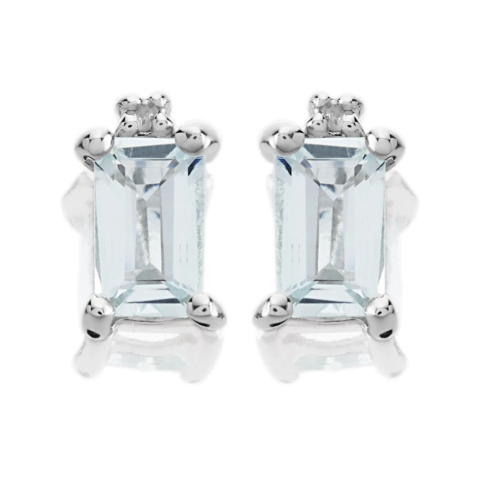 9ct White Gold Aquamarine And Diamond Stud Earrings - G0467 1 9ct White Gold Aquamarine And Diamond Stud Earrings - G0467