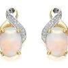 9ct Gold Two Colour Opal And Diamond Stud Earrings - G0524