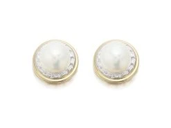 9ct Gold Two Colour Freshwater Pearl Stud Earrings - 8mm - G0530