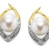 9ct Gold Two Colour Freshwater Pearl And Diamond Stud Earrings - 13mm - G0606