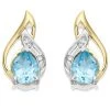 9ct Gold Two Colour Diamond And Blue Topaz Stud Earrings - G0651