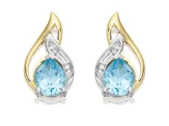 9ct Gold Two Colour Diamond And Blue Topaz Stud Earrings - G0651