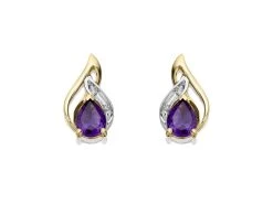 9ct Gold Two Colour Diamond And Amethyst Stud Earrings - G0655