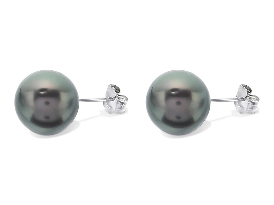 9ct White Gold Tahitian Pearl Stud Earrings - 10mm - G0680 2 9ct White Gold Tahitian Pearl Stud Earrings - 10mm - G0680 - Image 2