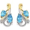 9ct Two Colour Gold Blue Topaz And Diamond Stud Earrings - 13mm - G0684