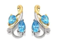 9ct Two Colour Gold Blue Topaz And Diamond Stud Earrings - 13mm - G0684