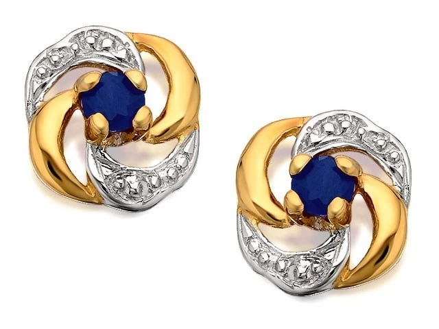 9ct Gold Two Colour Sapphire Swirl Earrings - 10mm - G0722 1 9ct Gold Two Colour Sapphire Swirl Earrings - 10mm - G0722