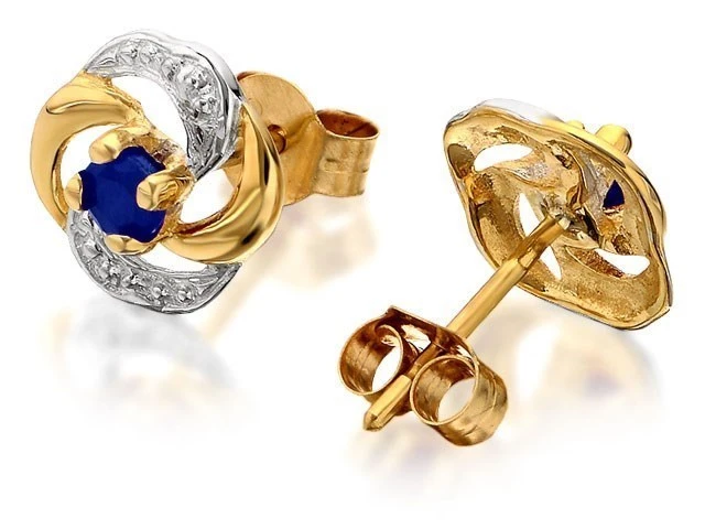 9ct Gold Two Colour Sapphire Swirl Earrings - 10mm - G0722 2 9ct Gold Two Colour Sapphire Swirl Earrings - 10mm - G0722 - Image 2