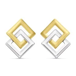 9ct Gold Two Colour Interlocking Squares Stud Earrings - 8mm - G0796