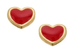 9ct Gold Red Enamel Heart Stud Earrings - 5mm - G0809