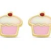 9ct Gold Enamel Cupcake Stud Earrings - 6mm - G0824