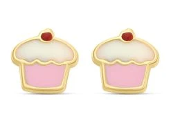 9ct Gold Enamel Cupcake Stud Earrings - 6mm - G0824