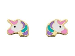 9ct Gold Enamel Rainbow Unicorn Stud Earrings - 7mm - G0828
