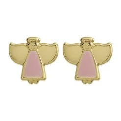 9ct Gold Enamel Angel Stud Earrings - 8mm - G0847