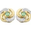 9ct Gold Two Colour Emerald Swirl Stud Earrings - 10mm - G0912