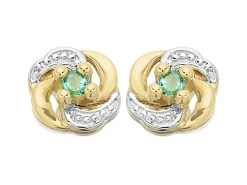 9ct Gold Two Colour Emerald Swirl Stud Earrings - 10mm - G0912