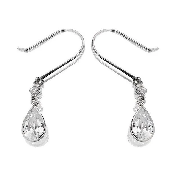9ct White Gold Cubic Zirconia Drop Hook Wire Earrings - 30mm Drop - G1003 1 9ct White Gold Cubic Zirconia Drop Hook Wire Earrings - 30mm Drop - G1003
