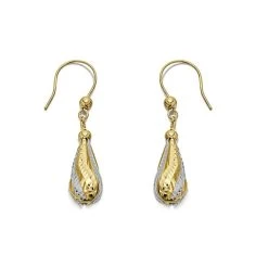 9ct Gold Two Colour Hook Wire Earrings - 20mm Drop - G1006
