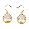 9ct Gold Two Colour F.Hinds Tree Of Life Hook Wire Earrings - 30mm Drop - G1010