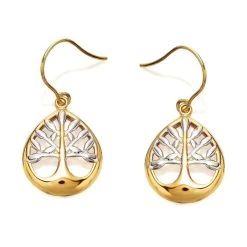9ct Gold Two Colour F.Hinds Tree Of Life Hook Wire Earrings - 30mm Drop - G1010