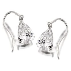 9ct White Gold Pear Drop Hook Wire Earrings - 18mm Drop - G1023
