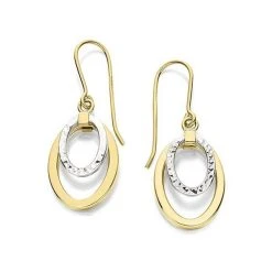 9ct Two Colour Gold Double Oval Hook Wire Earrings - 20mm Drop - G1029