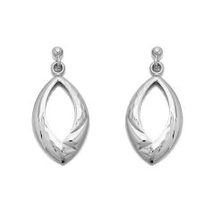 9ct White Gold Diamond Cut Teardrop Earrings - 24mm Drop - G1046