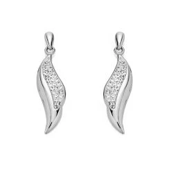 9ct White Gold Crystal Leaf Drop Earrings - 25mm Drop - G1047