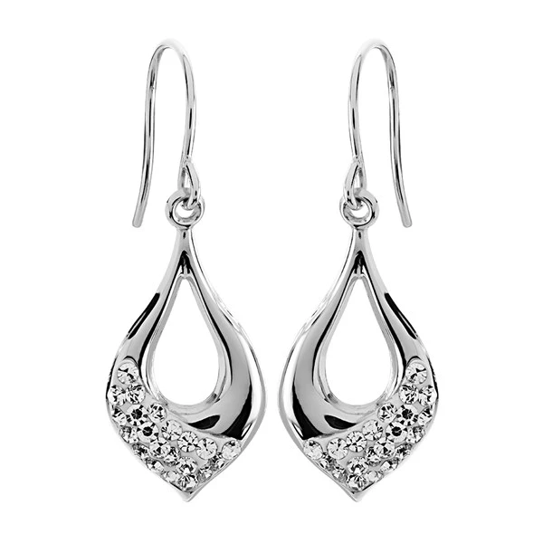 9ct White Gold Crystal Teardrop Hook Wire Earrings - 34mm Drop - G1071 1 9ct White Gold Crystal Teardrop Hook Wire Earrings - 34mm Drop - G1071