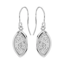 9ct White Gold Crystal Teardrop Hook Wire Earrings - 28mm Drop - G1072