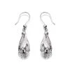 9ct White Gold Pear Drop Swirl Hook Wire Earrings - 20mm Drop - G1097
