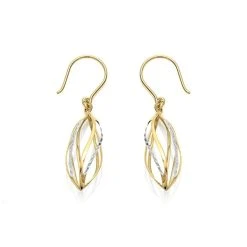9ct Gold Two Colour Twisted Hook Wire Earrings - 37mm Drop - G1208