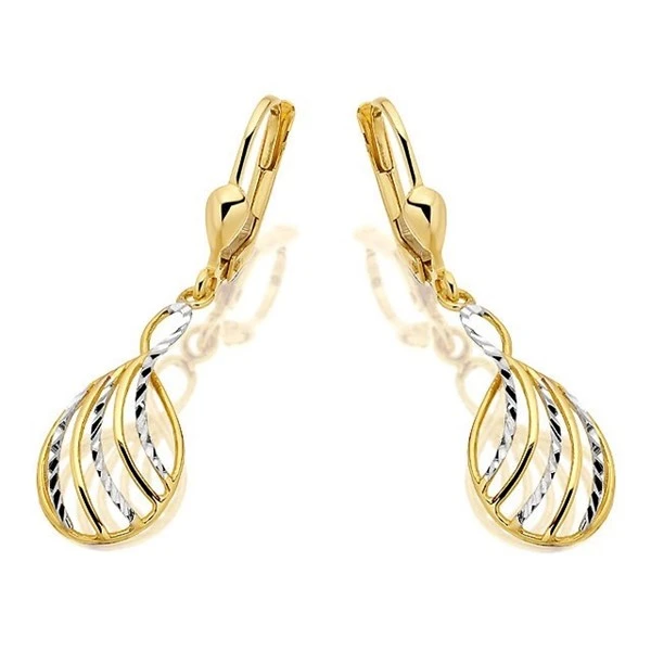 9ct Gold Two Colour Lattice Drop Earrings - 20mm Drop - EXCLUSIVE - G1245 1 9ct Gold Two Colour Lattice Drop Earrings - 20mm Drop - EXCLUSIVE - G1245