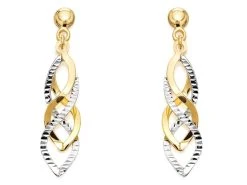 9ct Two Colour Gold Twist Drop Earrings - 35mm Drop - G1412