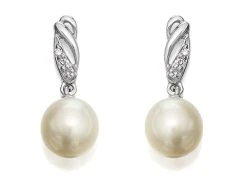 9ct White Gold Freshwater Pearl And Diamond Drop Earrings - G1414
